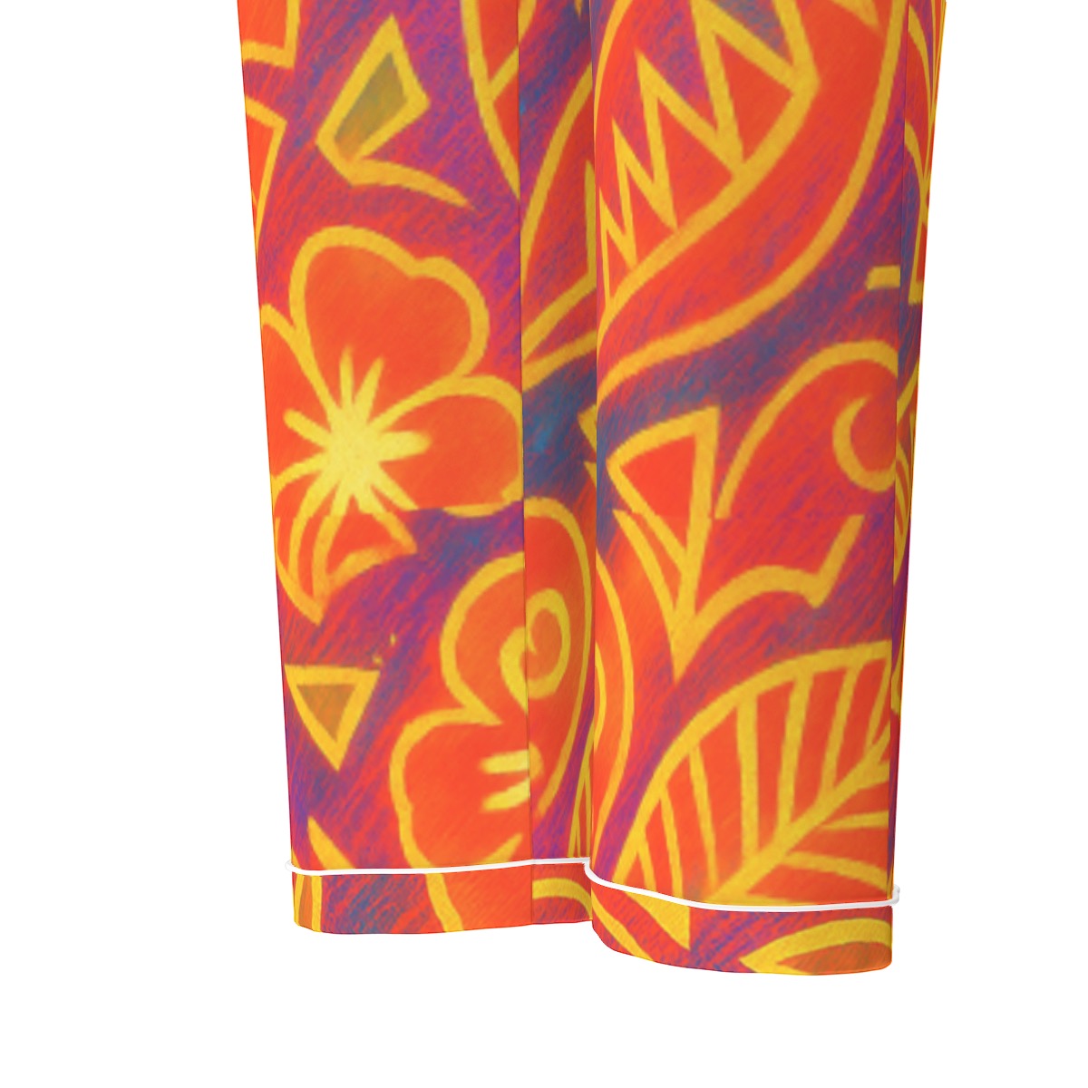 “Island Echoes” Women's Long Sleeve Pajama Set With White Contrast Piping