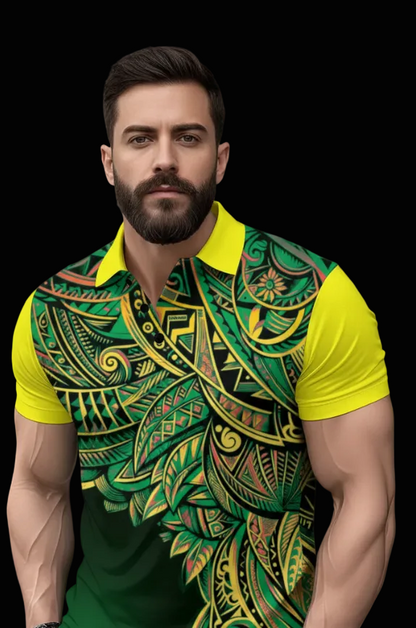 “Paua-Aussie” Men's Short Sleeve Button Polo Shirt