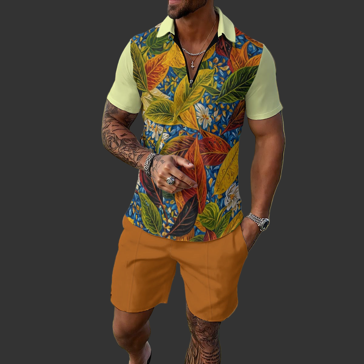 “Botanical Rhapsody” Men's Polo Sportswear Set