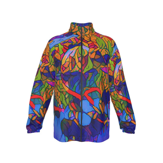“Cerulean Spectrum” Men's Stand-up Collar Zip-up Windproof Jacket