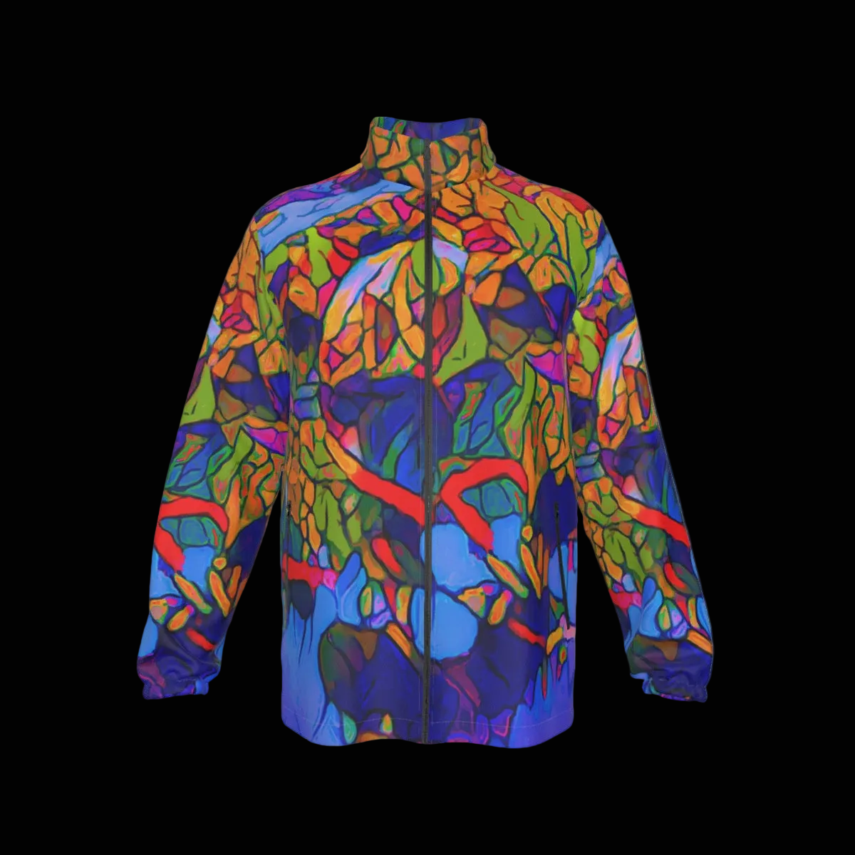 “Cerulean Spectrum” Men's Stand-up Collar Zip-up Windproof Jacket