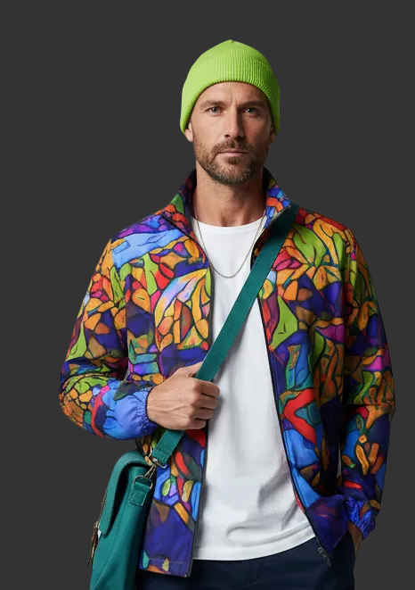 “Cerulean Spectrum” Men's Stand-up Collar Zip-up Windproof Jacket