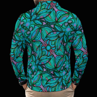 “Teal Labyrinth” Men's Polo Shirt With Long Sleeve