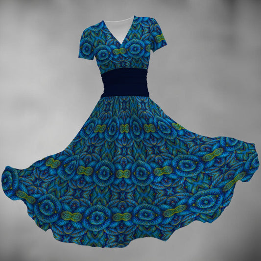 “Tranquility” Women's Short Sleeve V Neck Midi Dress