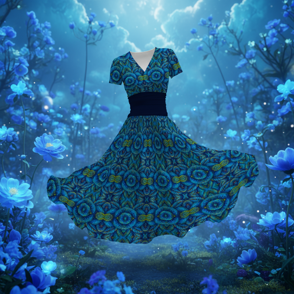 “Tranquility” Women's Short Sleeve V Neck Midi Dress