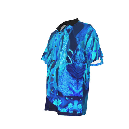 “Azure Dreamscape” Men's Hawaiian Shirt With Button Closure