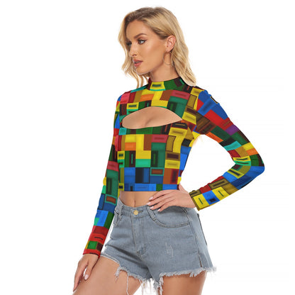 “Blocked” Women's Hollow Chest Keyhole Tight Crop Top
