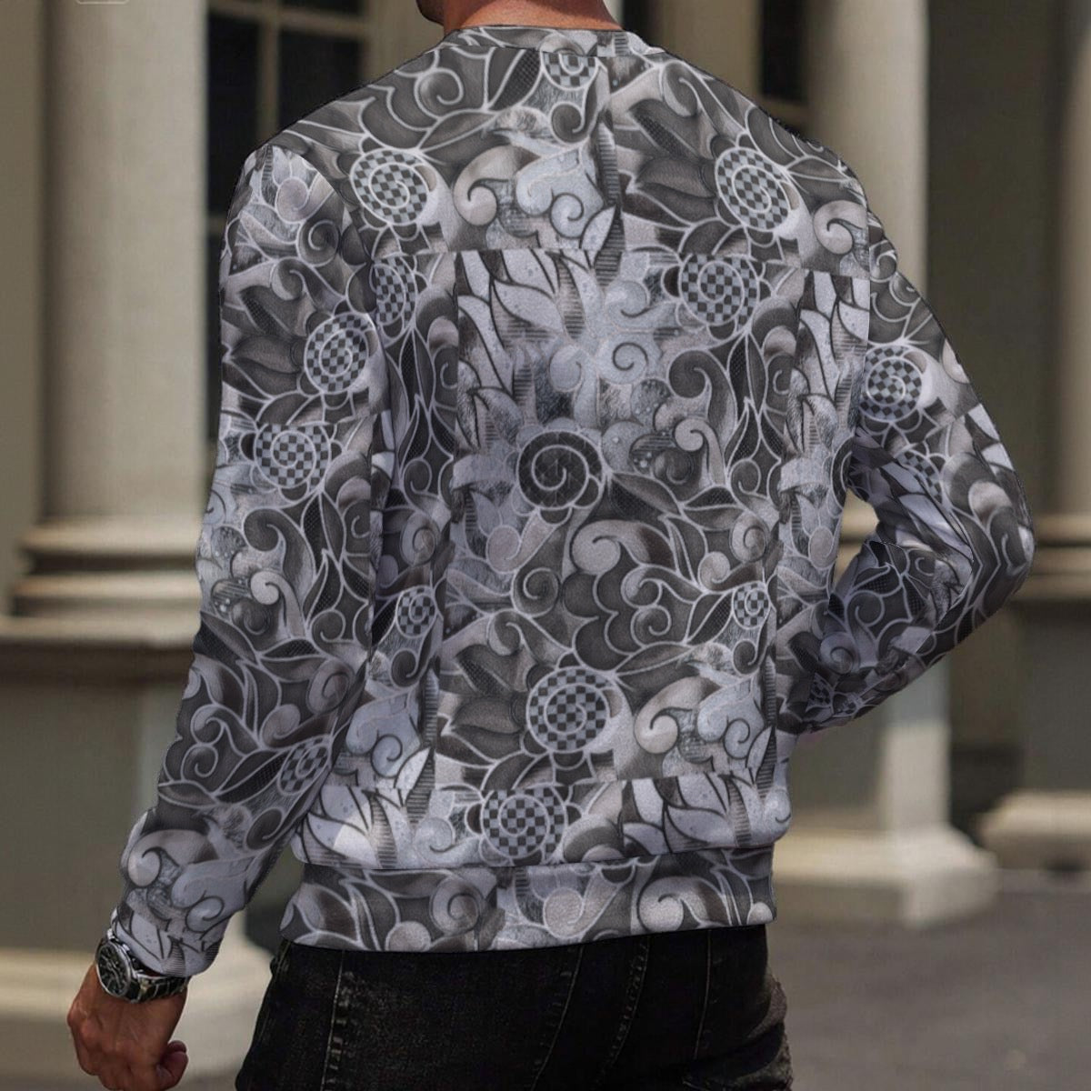 “Verdant Tapestry - Grey” Men's Heavy Fleece Sweatshirt