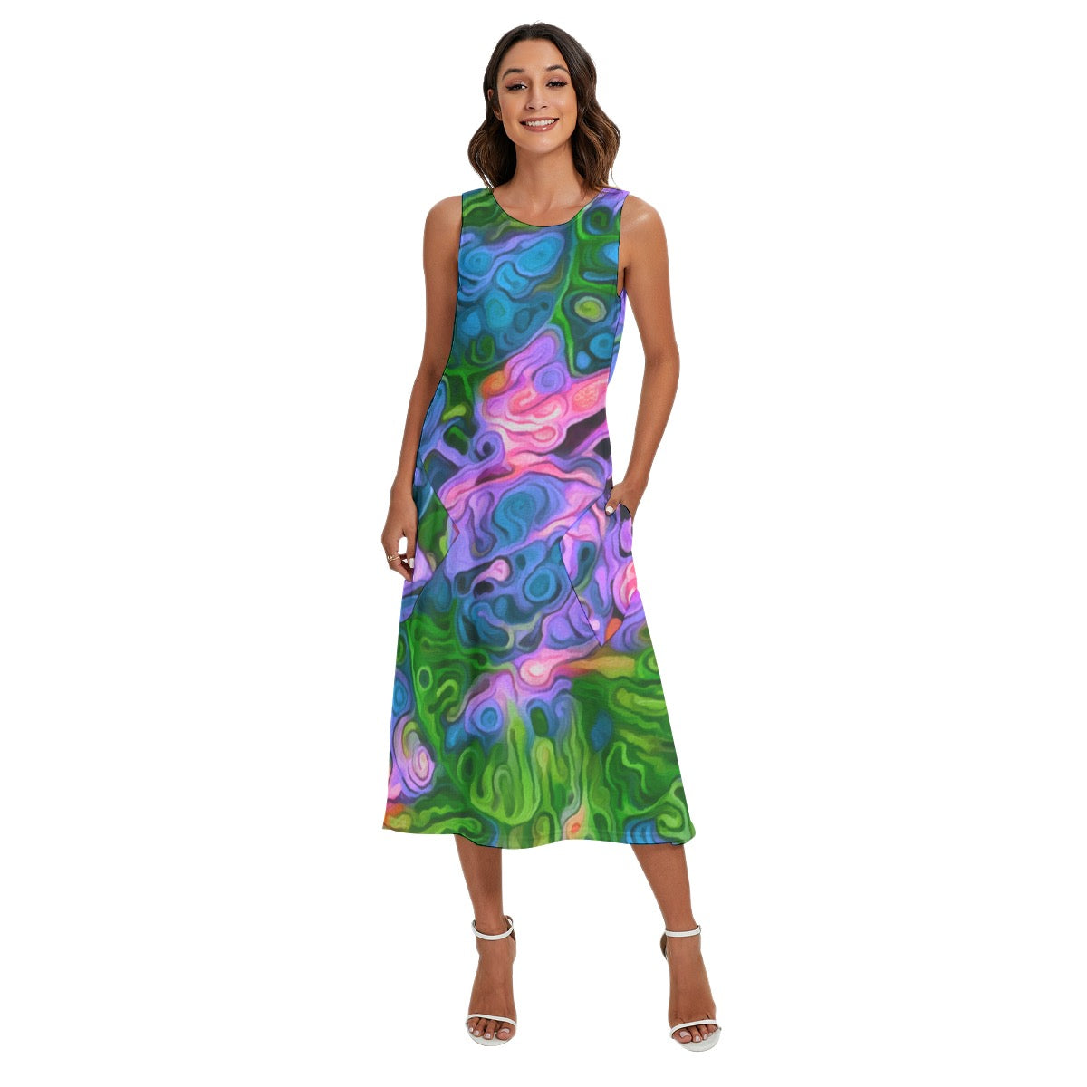 “Dreamscape” Women's Sleeveless Dress With Diagonal Pocket