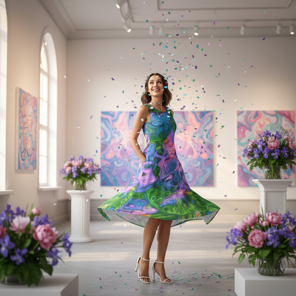 “Dreamscape” Women's Sleeveless Dress With Diagonal Pocket