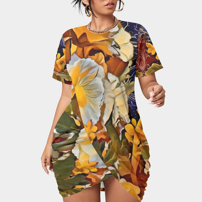 “Solara” Women’s Stacked Hem Dress With Short Sleeve（Plus Size）