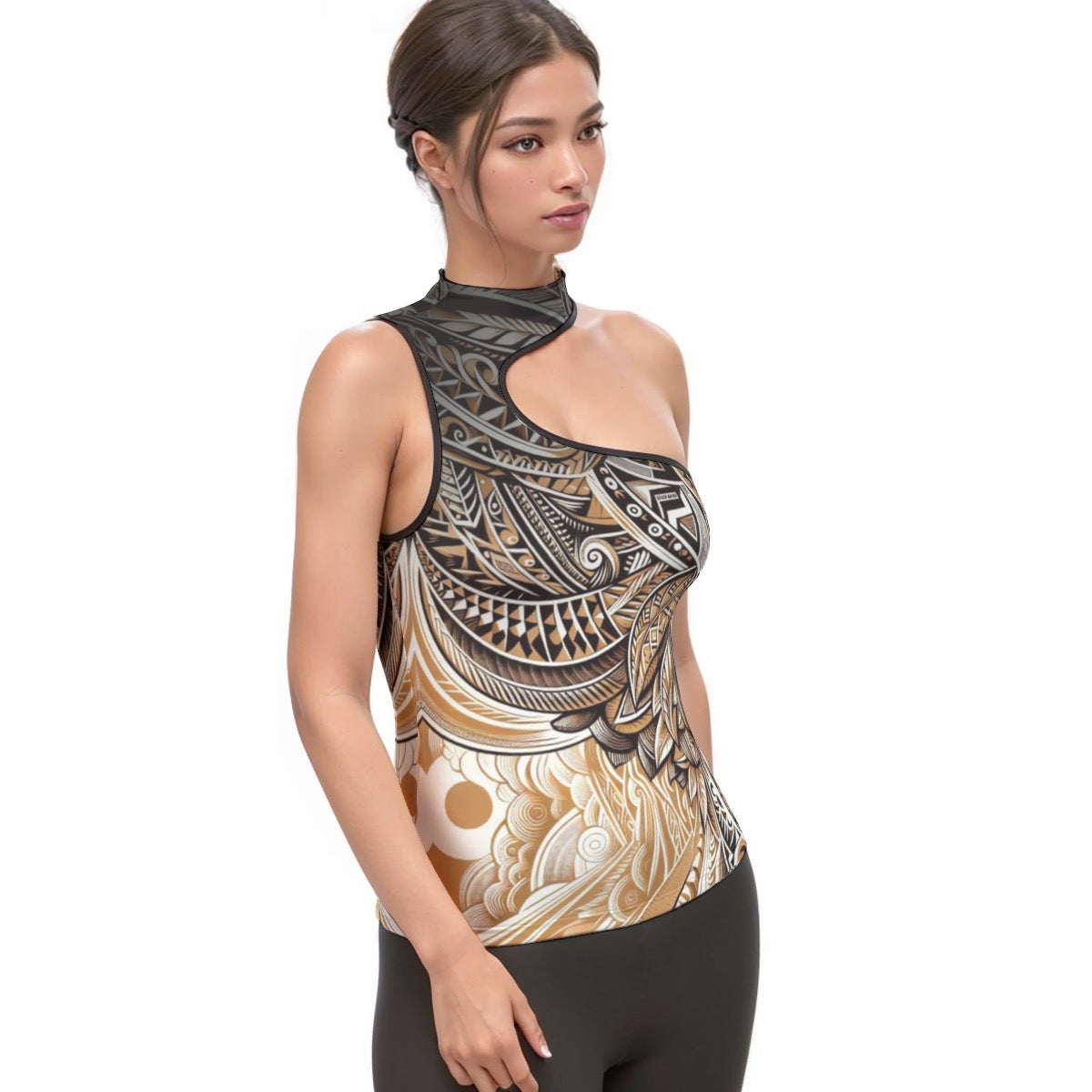 “Earthen Echoes” Women's Halter Sleeveless Asymmetrical Tank Top