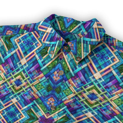 “Ocean Plaid” Men's Casual Lapel Long Sleeve Shirt|125GSM Cotton