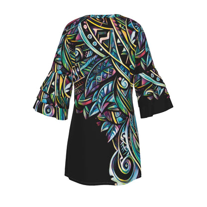 “Paua” Women's Stacked Ruffle Sleeve Dress