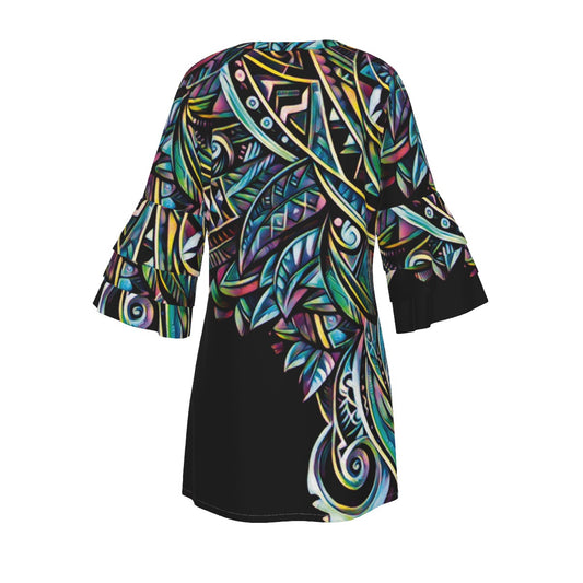 “Paua” Women's Stacked Ruffle Sleeve Dress