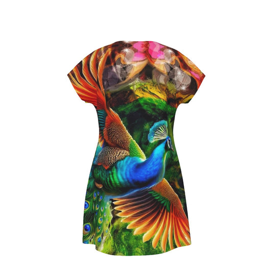 “Peacock Flight”- Women's Short Sleeve Dress