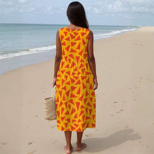 “Tangerine Tease” Women's Sleeveless Dress|125GSM Slub Cotton