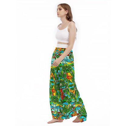“Verdant Tapestry” Women's High Waist Wide Leg Trousers