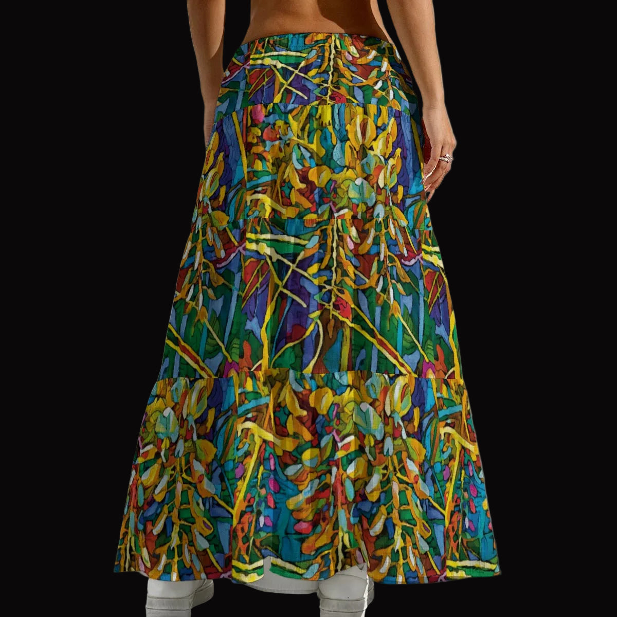 “Rainbow Wisteria”  Women's Pleated Long Skirt
