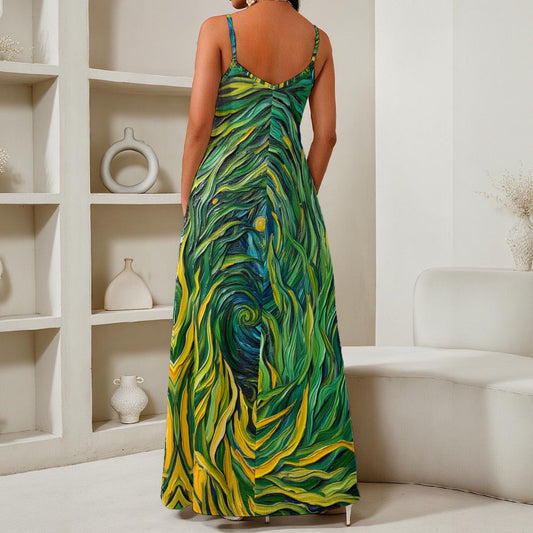 “Vincent Through the Seagrass”  Women's Elegant V-Neck Maxi Dress
