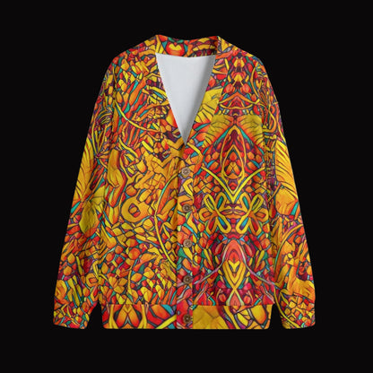 “Midas” Unisex V-neck Knitted Fleece Cardigan With Button Closure