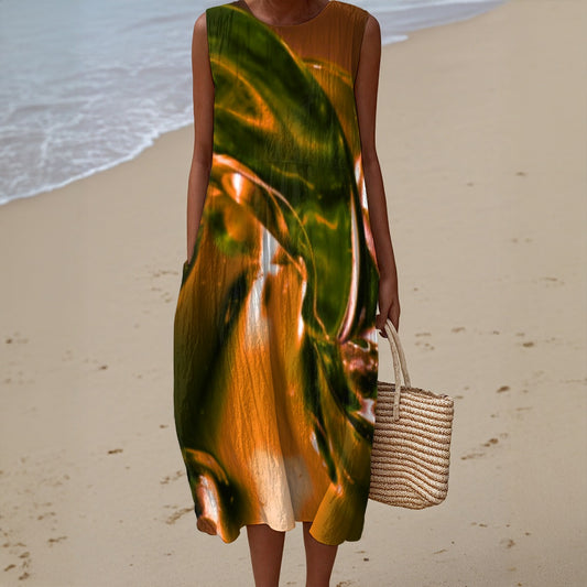 “Glass Wave” Orange: Women's Sleeveless Dress