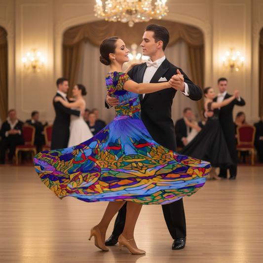 “Cerulean Spectrum” Women's Short Sleeve V Neck Midi Dress