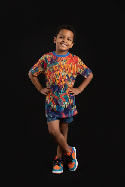 “Chromatic Fusion” Children's Round Neck T-Shirt|145GSM Birdseye