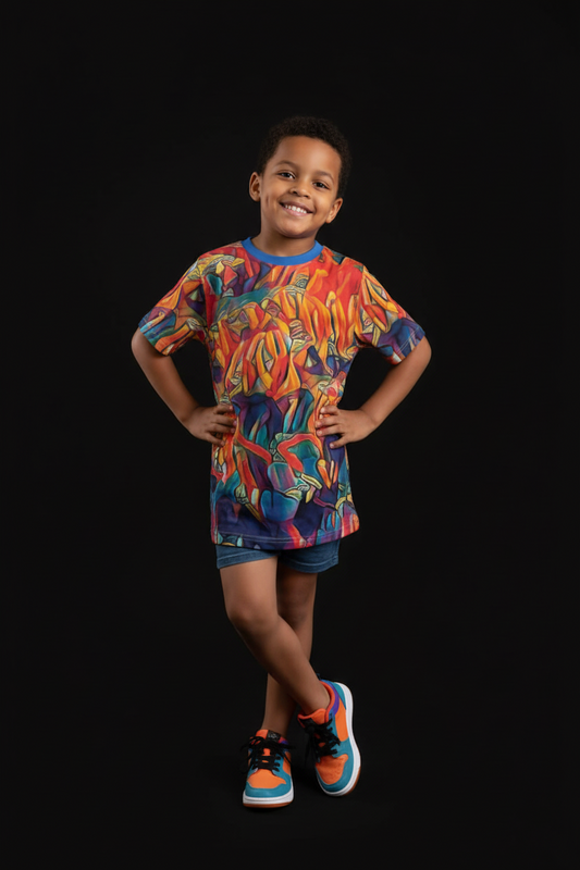 “Chromatic Fusion” Children's Round Neck T-Shirt|145GSM Birdseye