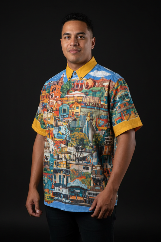 “Southside Brizvegas” (Yellow) Men's Breathable Cotton Shirt|125GSM