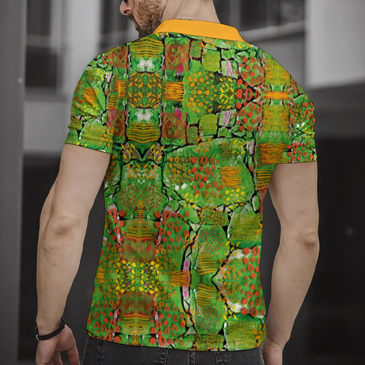 “Scribble Stones”  Short Sleeve Button Polo Shirt
