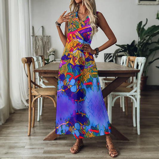 “Cerulean Spectrum” Women's V-Neck Long Dress