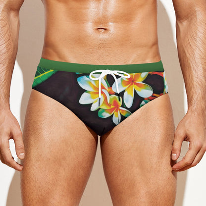 “Frangipani” Men'S Drawstring Swim Briefs