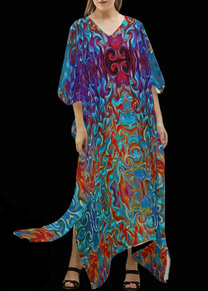 “Aurora Flare” Women's Imitation Silk V-neck Kaftan Robe