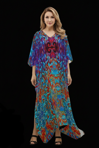 “Aurora Flare” Women's Imitation Silk V-neck Kaftan Robe