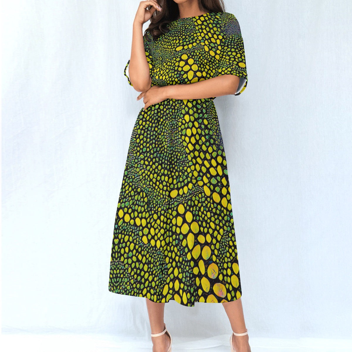 “Spot Me” Yellow/Black  Print Women's Knee-Length Dress