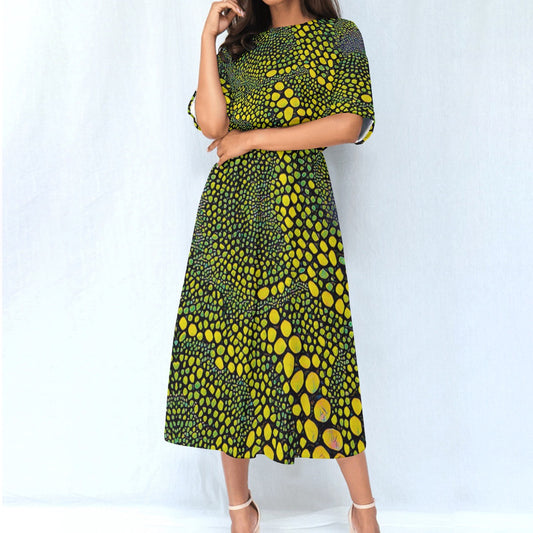 “Spot Me” Yellow/Black  Print Women's Knee-Length Dress