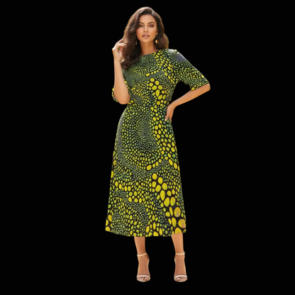 “Spot Me” Yellow/Black  Print Women's Knee-Length Dress