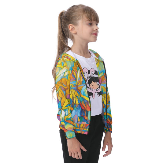 “Sunrise Stained Glass”  Kid's Zip-up Hoodie With Patch Pocket