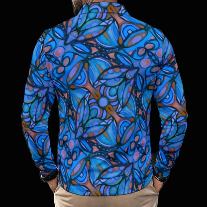 “Cobalt Labyrinth” Men's Polo Shirt With Long Sleeve