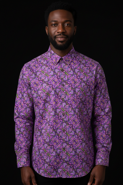 “Bloomfield Purple” Men's Casual Lapel Long Sleeve Shirt|125GSM Cotton