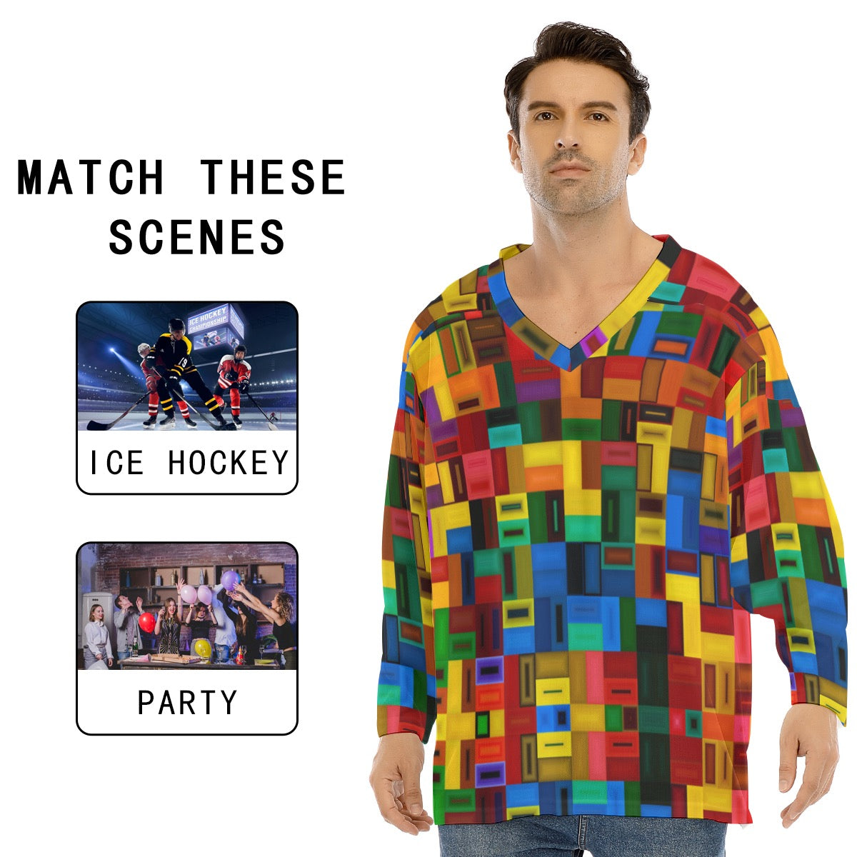 “Blocked” Men's V-neck Ice Hockey Jersey