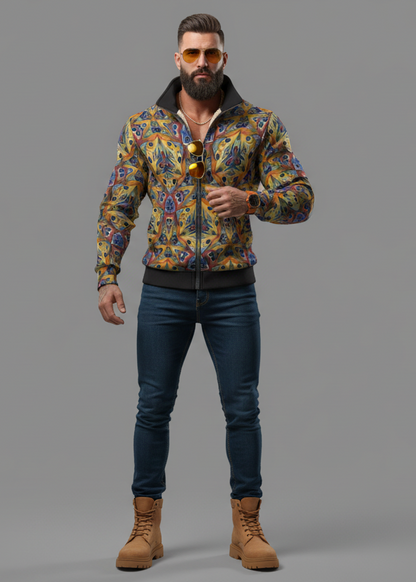 “Earthen Mandala” Men's Thick Knit Fleece Jacket