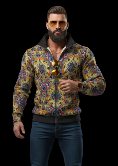 “Earthen Mandala” Men's Thick Knit Fleece Jacket