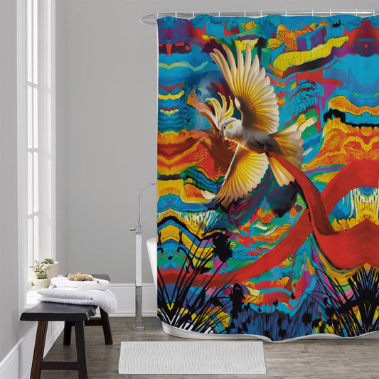 “Sulphur Crested Soaring” Shower Curtains.