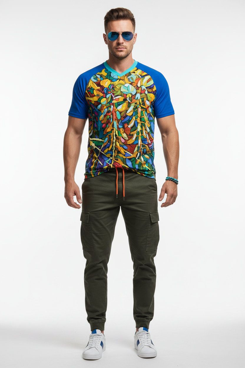 “Rainbow Wisteria” Men’s V-Neck Short Sleeve T-Shirt
