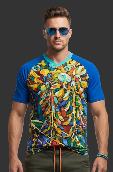 “Rainbow Wisteria” Men’s V-Neck Short Sleeve T-Shirt