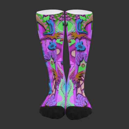 “Labyrinth “ : Purple Unisex Long Socks