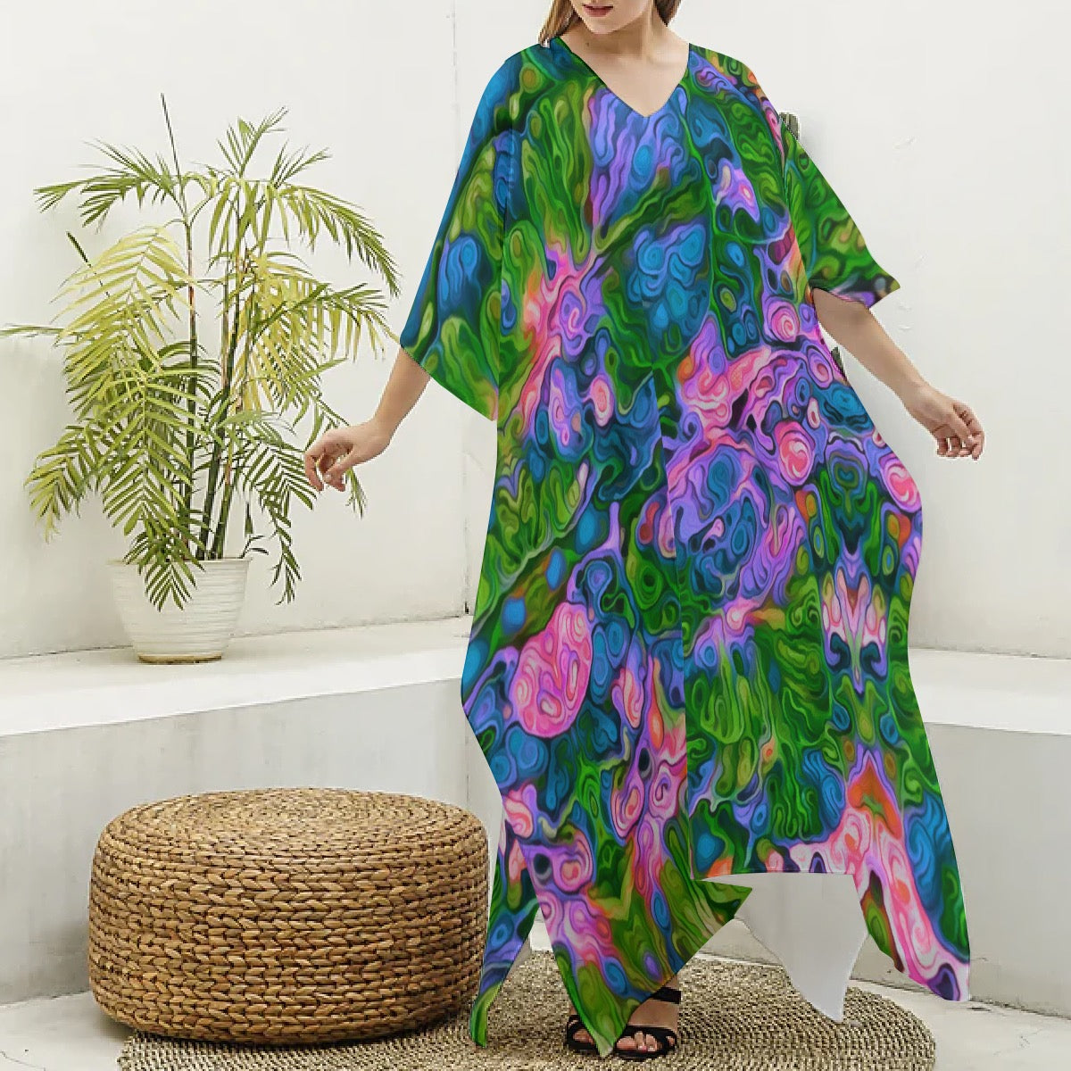 “Wonderweave” Women's Imitation Silk V-neck Kaftan Robe