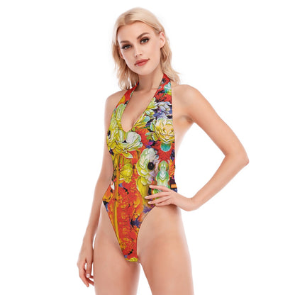 ‘Spinebill” Women's Backless V-neck Skinny Bodysuit